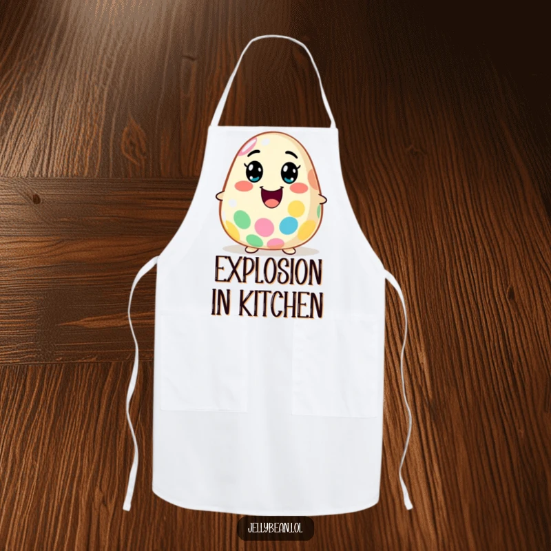 Funny Apron: A jelly bean character explodes with flavor and a wide smile, perfect for a chef who enjoys a taste of humor.
