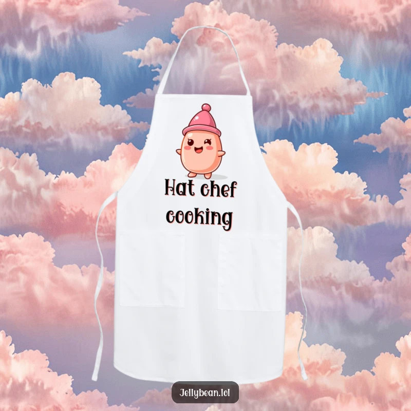 Funny Apron: A jelly bean character wears a tiny hat made of another jelly bean, perfect for a chef who loves sweet, playful style.