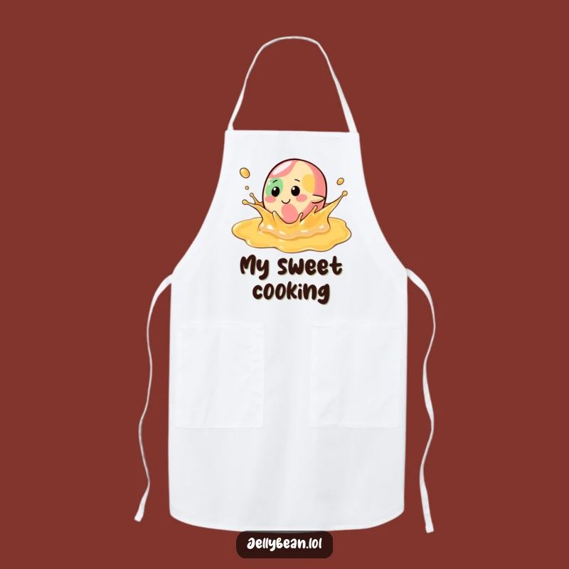 Funny Syrup Splash Jelly Bean Apron: Playful Chef Character for Sweet Kitchen Fun