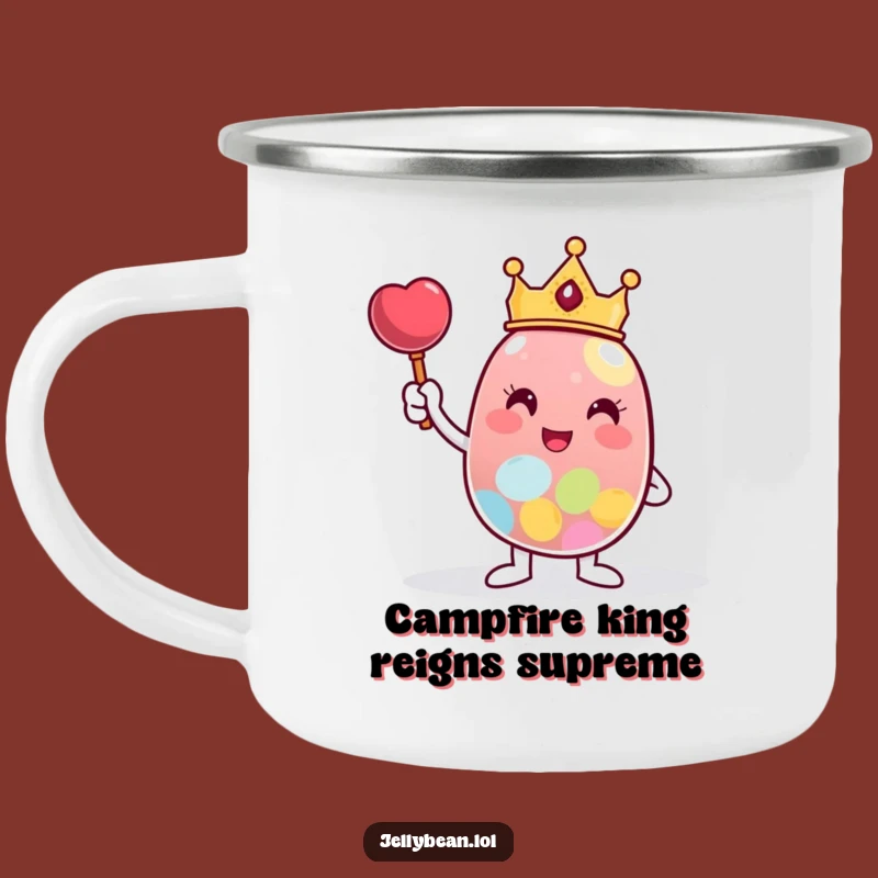 Funny King Jelly Bean Camping Mug: Conquer the Outdoors in Style!