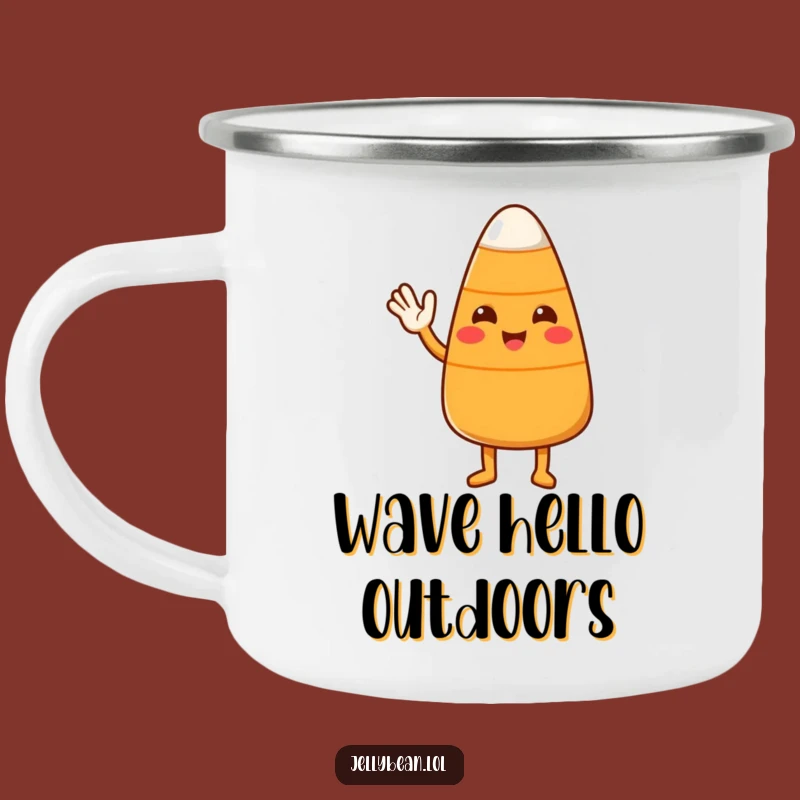 Funny Candy Corn Wave Camping Mug: Cute Character's Friendly Outdoor Gift