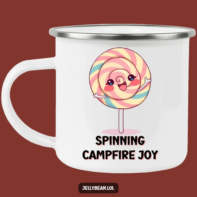 Funny Lollipop Spin Camping Mug: Joyful Character's Sweet Outdoor Gift