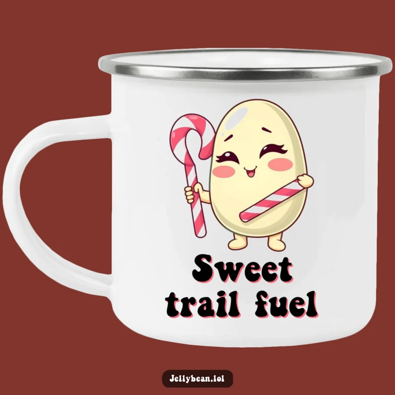 Funny Winking Jelly Bean Camping Mug: Durable Candy Cane Character Cup for Adventures