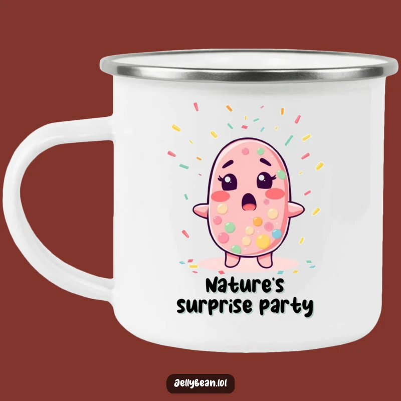 Funny Surprised Jelly Bean Camping Mug - Party Adventure Ready
