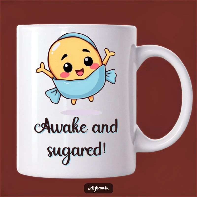 Funny Candy Wrapper Jelly Bean Mug: Hilarious Face Jumping Out for Coffee Lovers