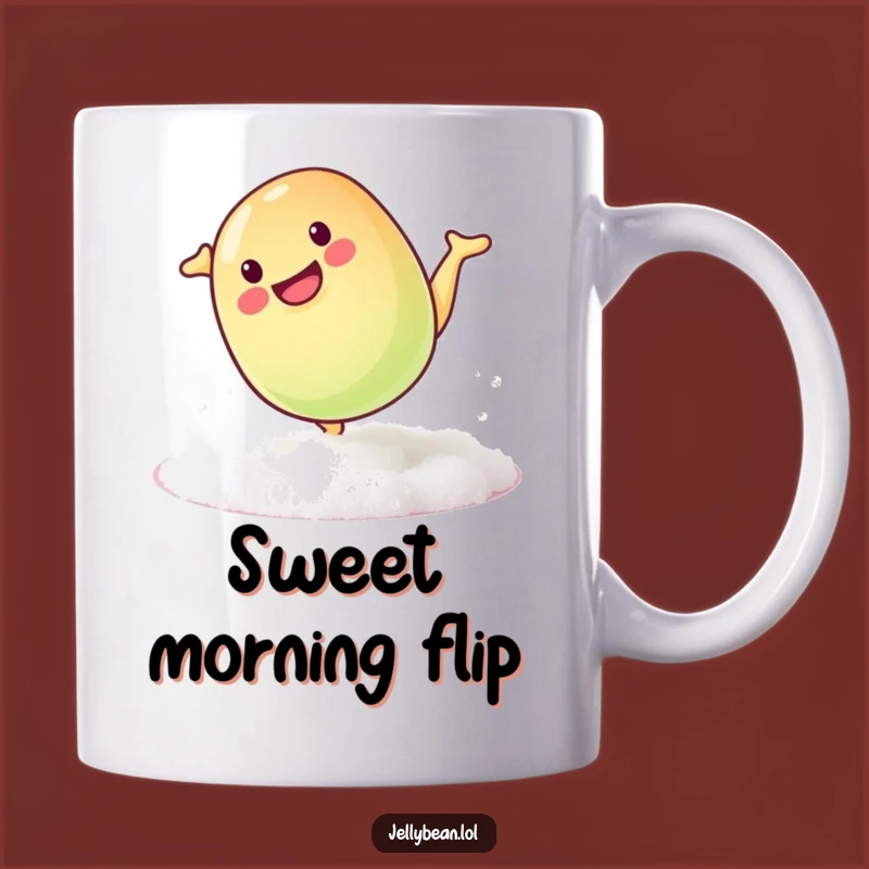 Funny Mischievous Jelly Bean Somersault Mug: Playful Candy Acrobat Gift Idea