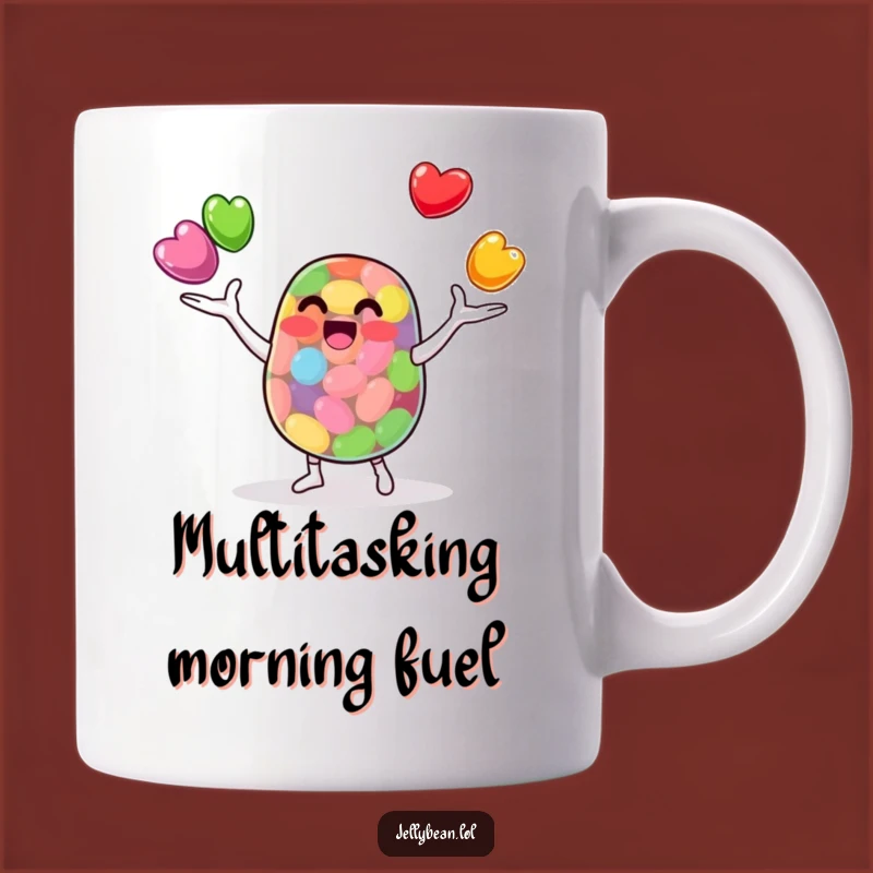 Funny Jelly Bean Juggler Mug: Multi-Tasking Bean's Skillful Fun! A Hilarious Gift.
