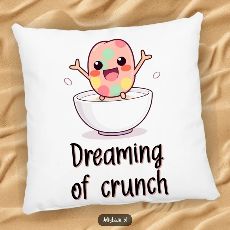 Funny jelly bean pillow featuring a playful character leaping into milk, offering comfort and a splash of humor, a soft and amusing decorative item, perfect funny gift.