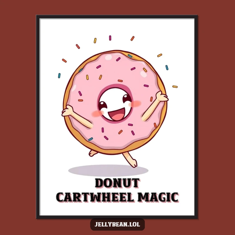Funny Donut Cartwheel Digital Art: Instant Sprinkly Character Decor Gifts