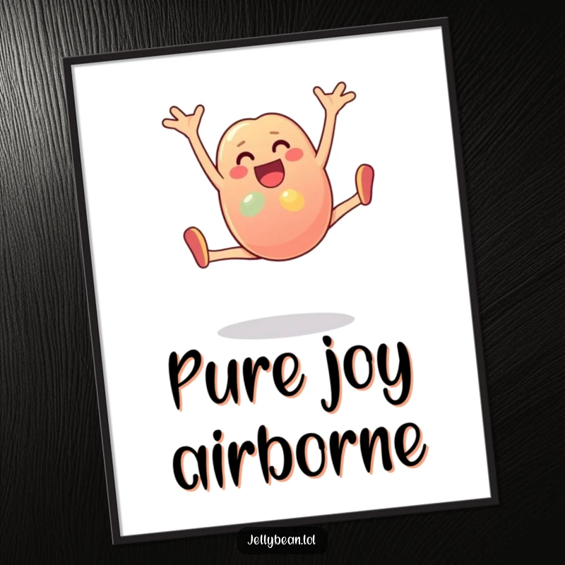 Funny Digital Art Print: An anthropomorphic jelly bean character performs a cartwheel with pure joy. A charming and humorous illustration for instant download.