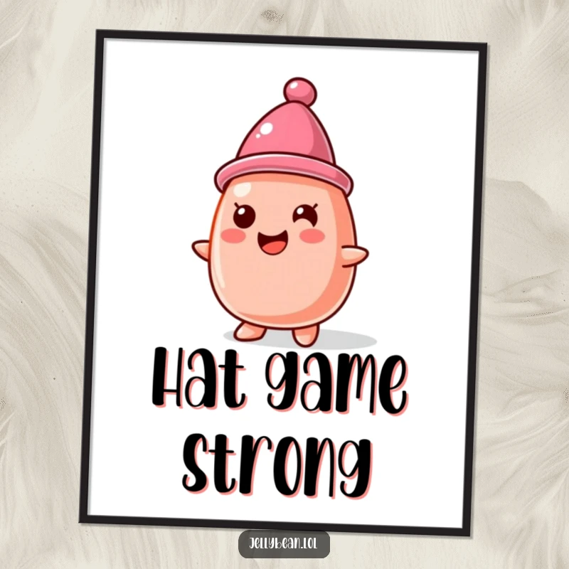 Funny Digital Art Print: A jelly bean character wears a hat made from another jelly bean, offering instant adorable and humorous decor.