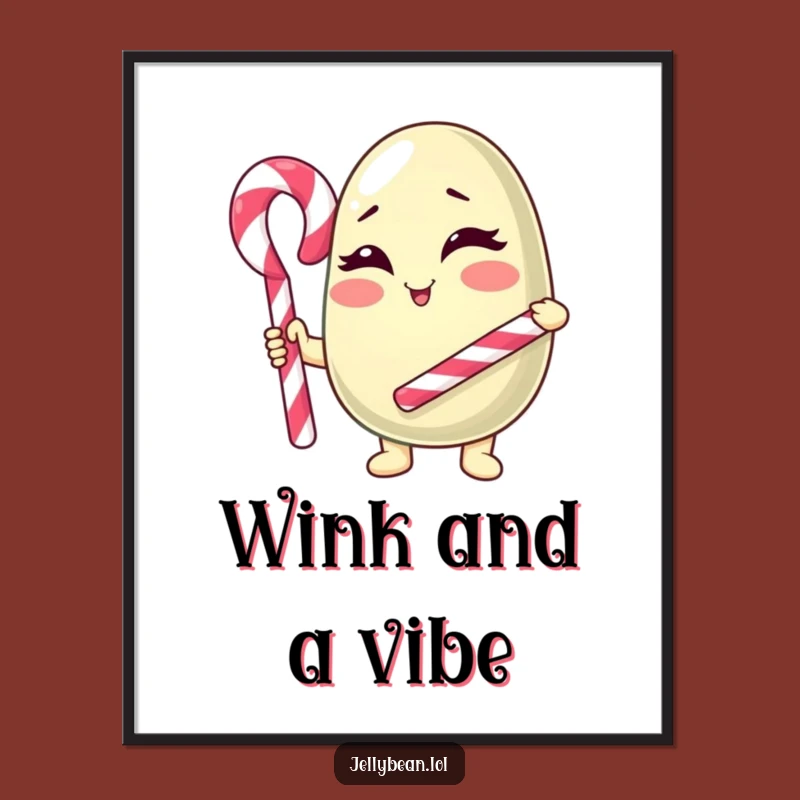 Funny Winking Jelly Bean Digital Art: Instant Candy Cane Character Download for Joyful Decor