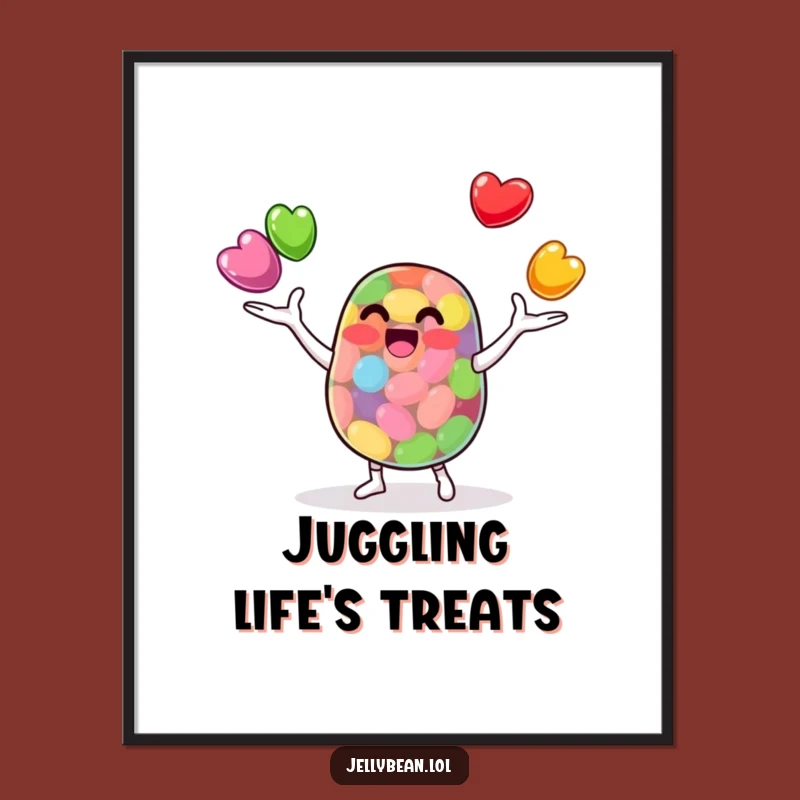 Funny Jelly Bean Juggler Art Print: Skilled Bean's Digital Download for Instant Talented Decor. A sweet funny gift.