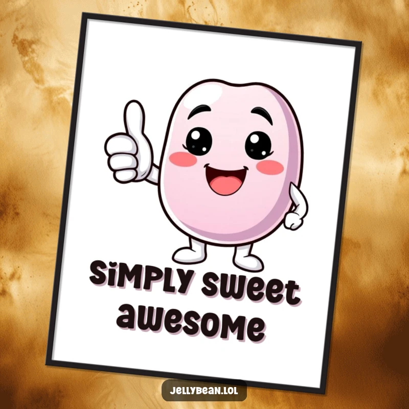 Funny digital art print of a jelly bean character giving a thumbs up with a bright smile, radiating happiness.
