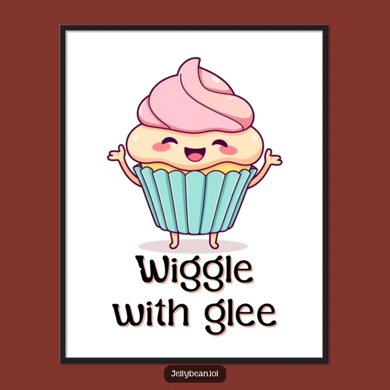 Funny Cupcake Wiggle Digital Art: Instant Excited Character Decor Gifts
