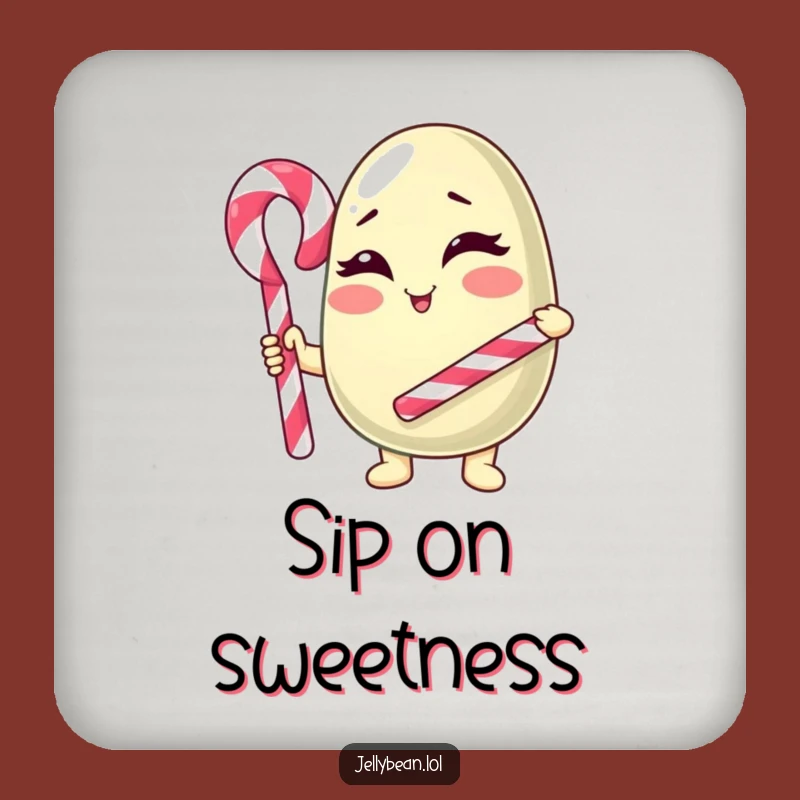 Funny Winking Jelly Bean Coaster: Protect Surfaces with Candy Cane Character Flair