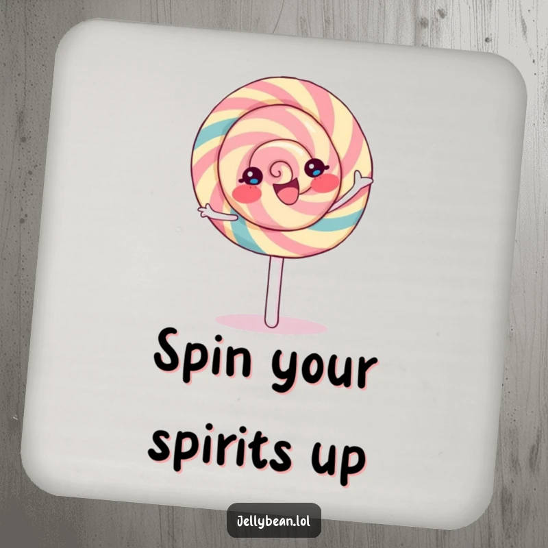 Funny Lollipop Coaster featuring a joyful character in a spin, perfect for adding a sweet and humorous touch to surfaces.