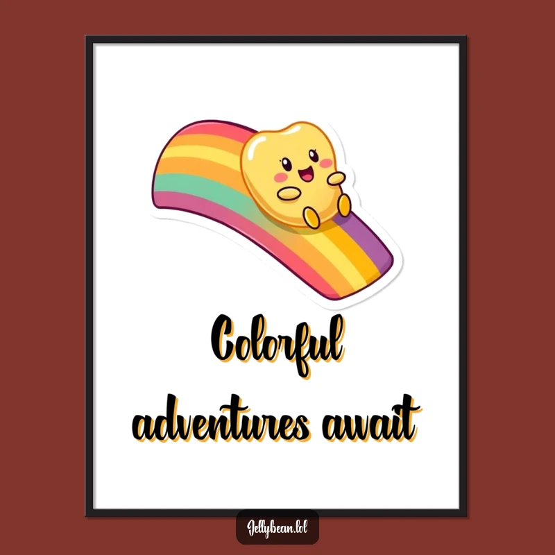Funny Rainbow Slide Jelly Bean Poster - Whimsical Art, Wall Decor