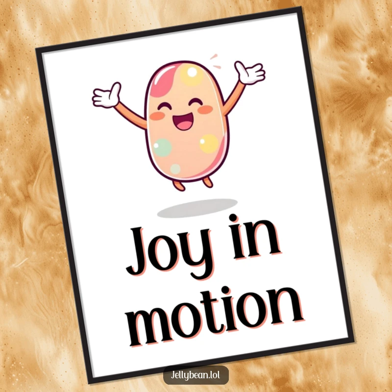 Funny Poster showcasing a jelly bean character performing an energetic, joyful dance with arms flair, embodying pure celebration.