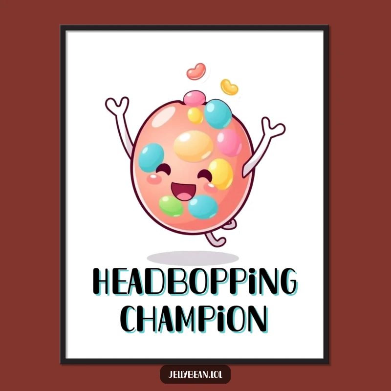 Funny Jelly Bean Head Bounce Poster: Joyful Character Art for Humorous Wall Decor Gift