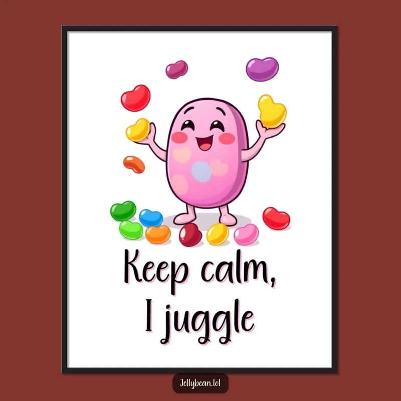 Funny Juggling Jelly Bean Poster - Cheerful Art Print for a Playful and Joyful Atmosphere