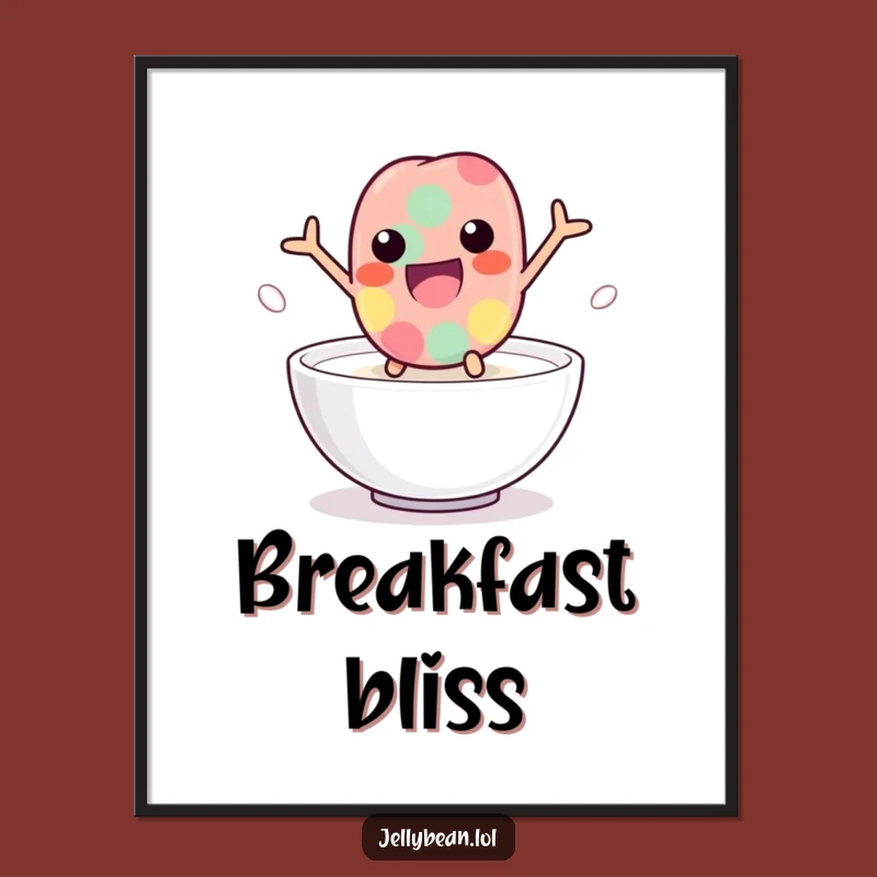 Funny Milk Leap Jelly Bean Poster: Playful Character Art, Great Funny Gift Decor