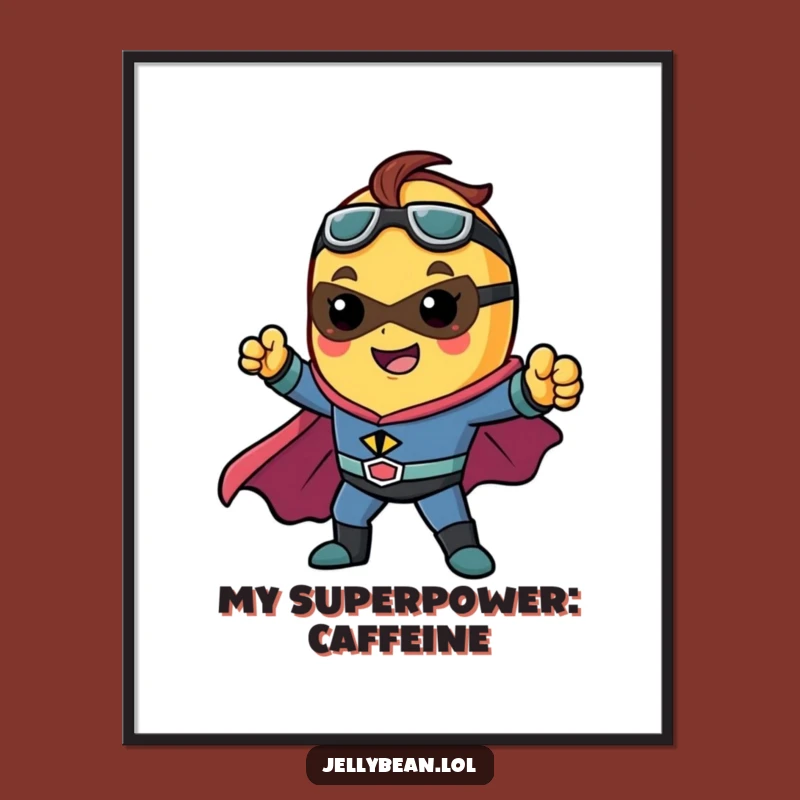 Funny Superhero Jelly Bean Poster - Dynamic Heroic Wall Art