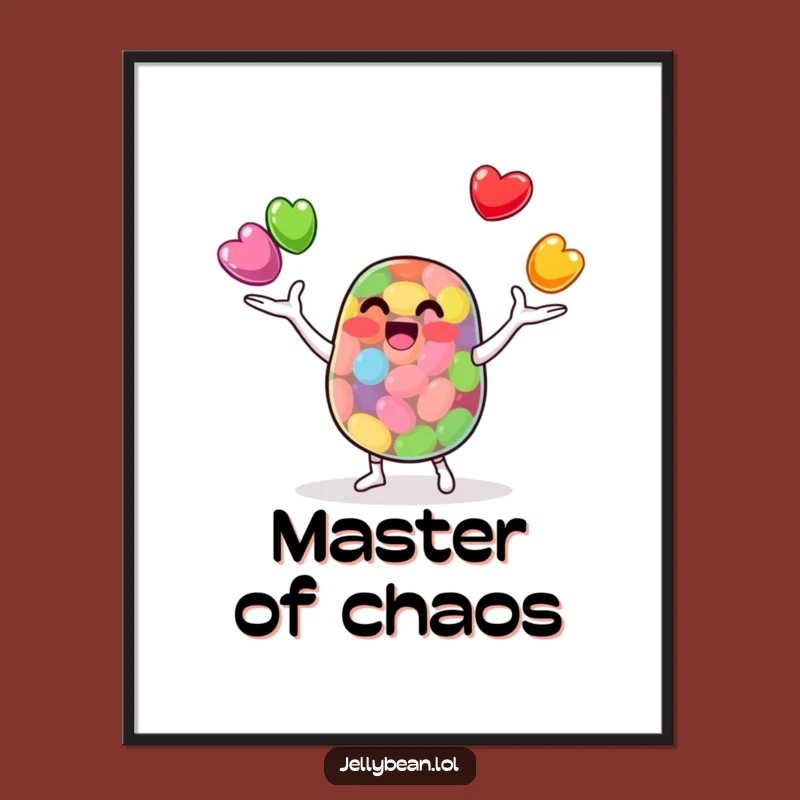 Funny Jelly Bean Juggler Poster: Skilled Bean's Art for a Focused Space. A sweet statement.