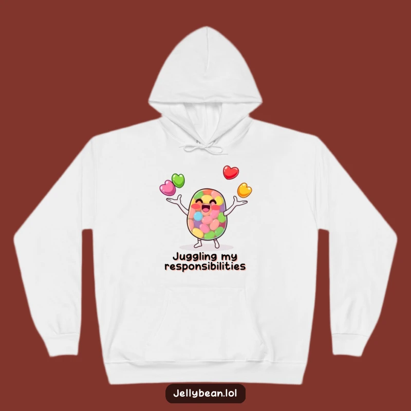 Cozy Funny Jelly Bean Juggler Hoodie: Multi-Tasking Bean's Comfort! A Warm Funny Gift.