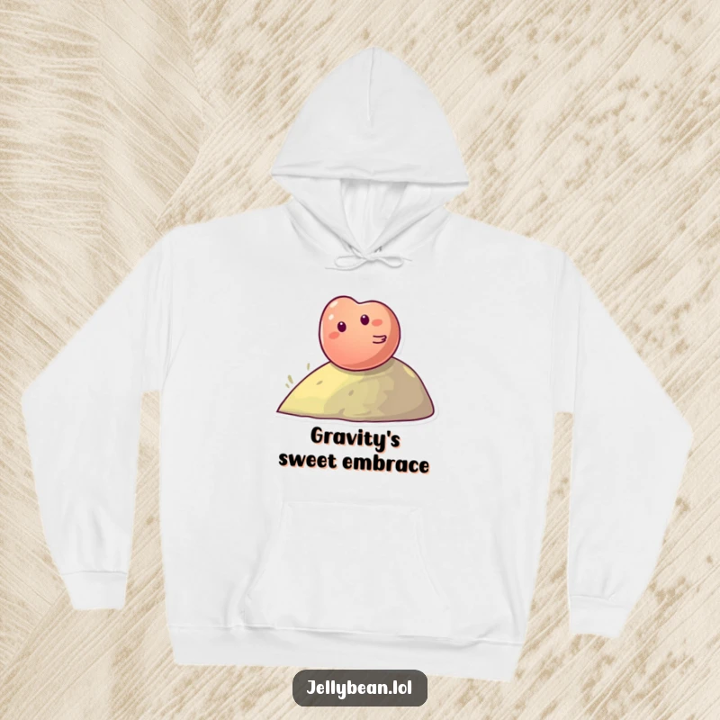 Funny Hoodie: Giggling jelly bean character rolling down a hill, perfect for cozy and cheerful moments.
