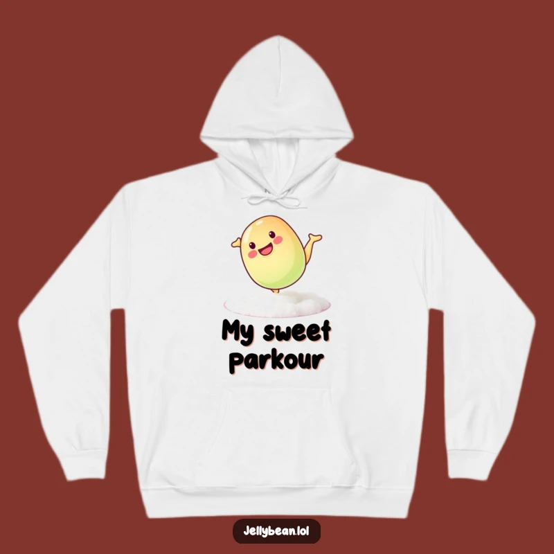 Funny Mischievous Jelly Bean Somersault Hoodie: Cozy Playful Candy Sweatshirt Gift
