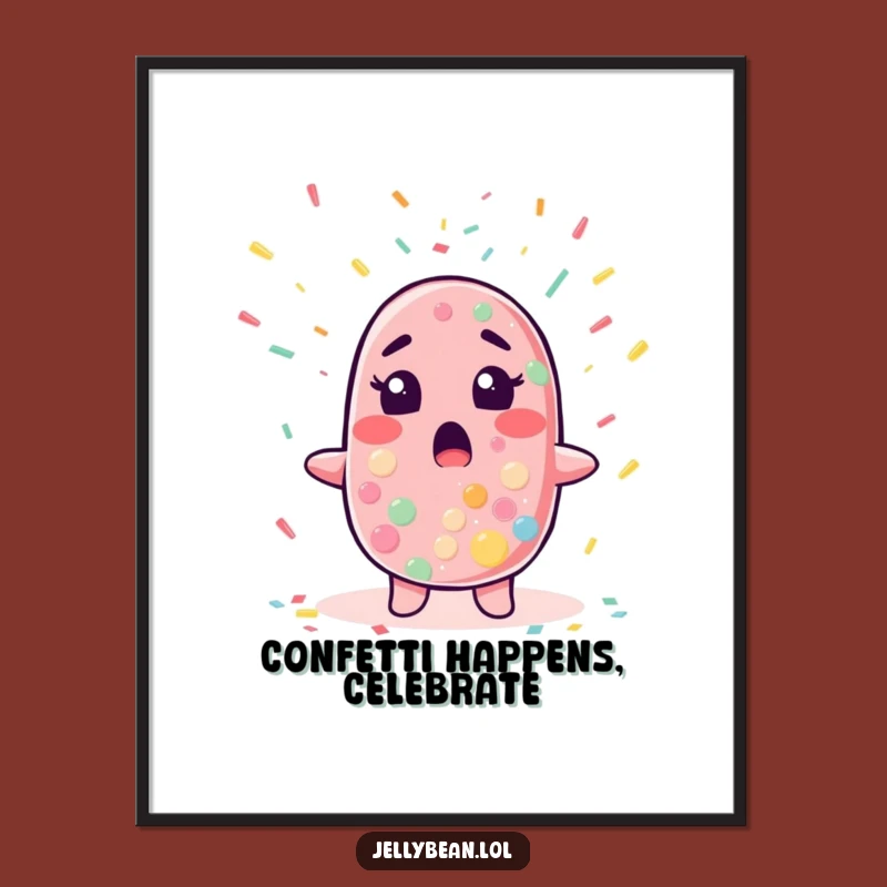Free Printable Wall Art: Jelly Bean Surprised by Confetti, Bringing Joyful Vibes!