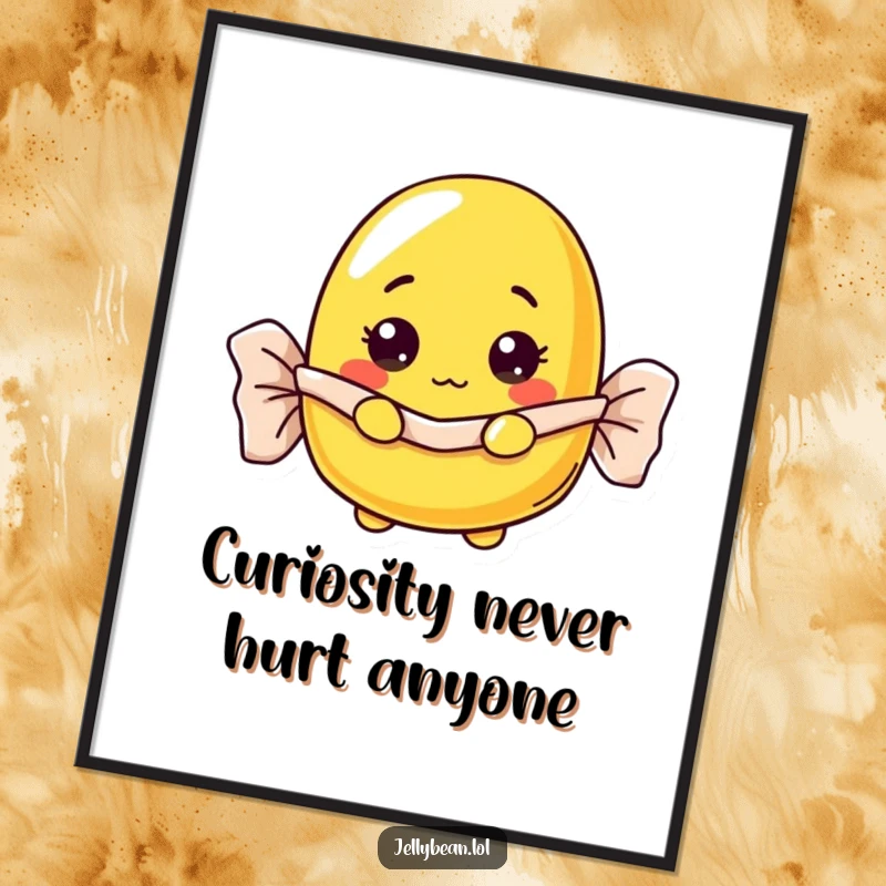 Funny Free Printable Wall Art: A curious yellow jelly bean peeks shyly from its wrapper, adding charm.