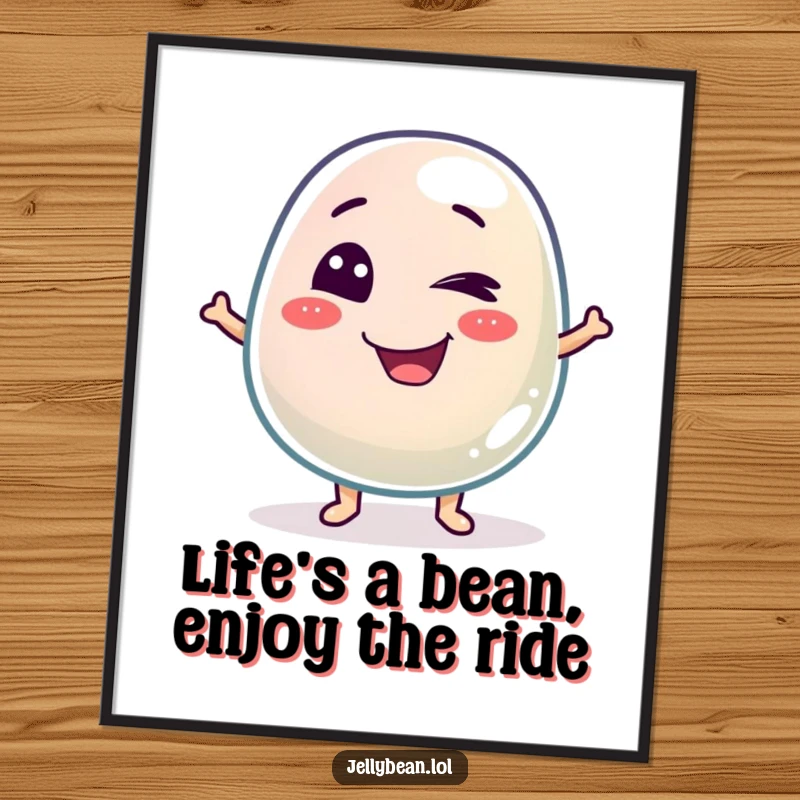 Funny Free Printable Wall Art showcasing a mischievous jelly bean character winking, adding a touch of playful mischief.