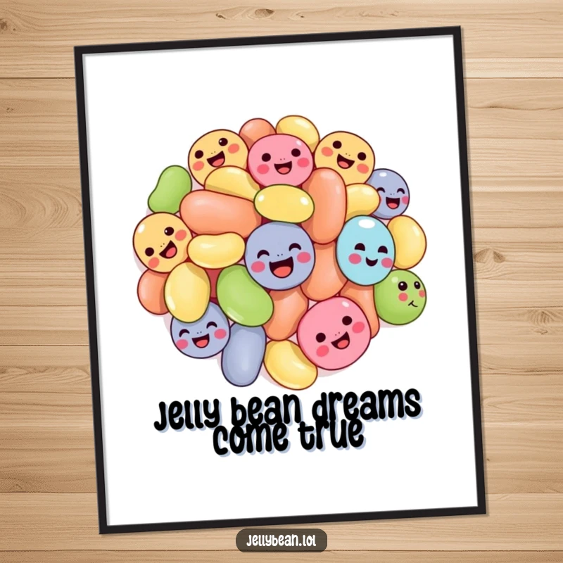 Funny Free Printable Wall Art: A vibrant tumble of jelly beans with happy, joyful expressions.