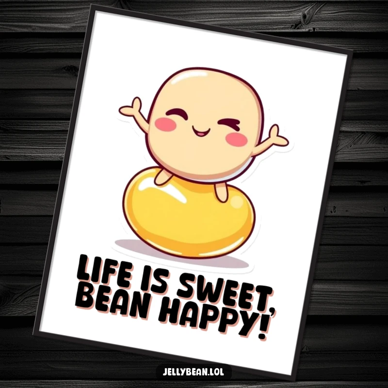 Funny Free Printable Wall Art showing a winking jelly bean character in a precarious but humorous balancing act on another jelly bean.