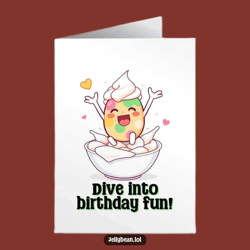 Free Printable Birthday Card: Whipped Cream Jelly Bean, Funny Joyful Splash, Instant Download