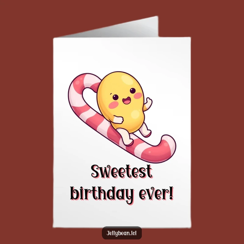 Free Printable Birthday Card: Candy Cane Riding Jelly Bean, Funny Downloadable Gift