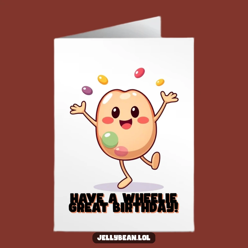 Free Printable Birthday Card: Cartwheeling Jelly Bean, Energetic Fun Downloadable Gift