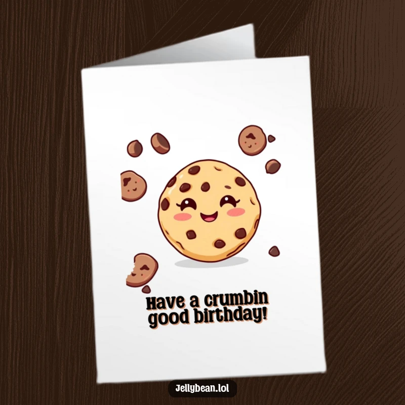 Funny Free Printable Birthday Card featuring a delighted chocolate chip cookie character with a huge, infectious grin.