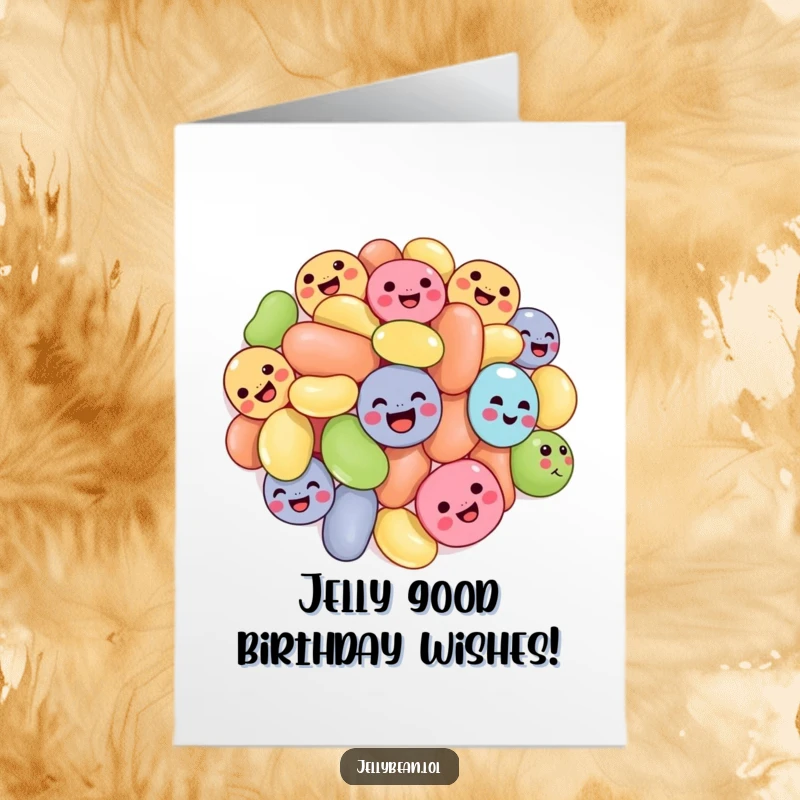 Funny Free Printable Birthday Card: A cluster of colorful jelly beans tumbling with joyful expressions.