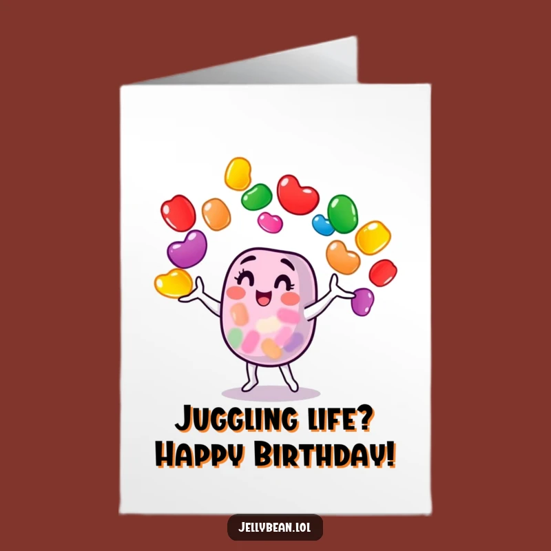 Free Printable Birthday Card: Funny Juggling Jelly Bean Downloadable Gift