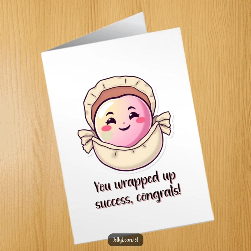 Funny Free Printable Congratulations Card: A sly jelly bean hiding in its wrapper, conveying a naughty secret, printable.