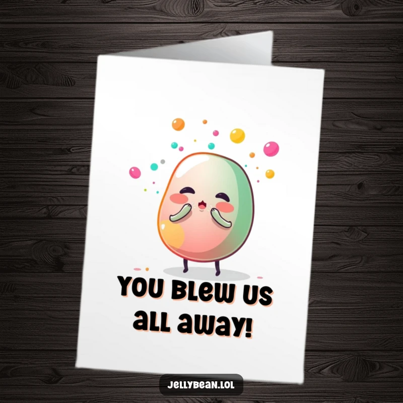 Funny Free Printable Congrats Card: Jelly Bean Sneezes Out Colorful Sugar Dust in Victory