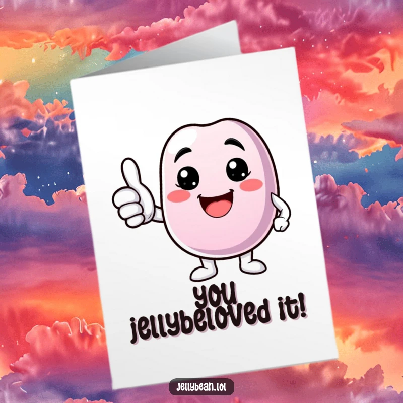 Funny Free Printable Congratulations Card: Anthropomorphic jelly bean character gives a thumbs up with a bright smile, celebrating a job well done.