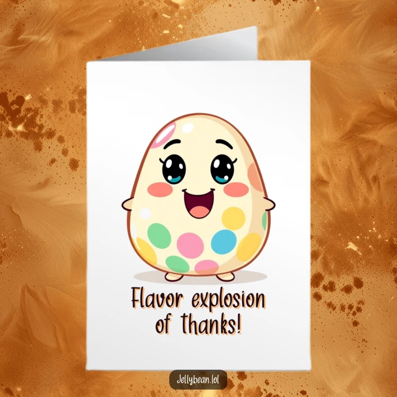 Funny Free Printable Thank You Card: A jelly bean character smiling wide and exploding with flavor, expressing thanks