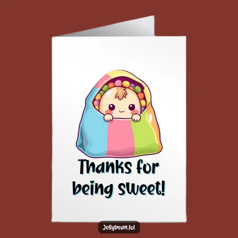 Free Printable Thank You Card: Shy Jelly Bean, Sweet Gratitude, Funny Downloadable Note