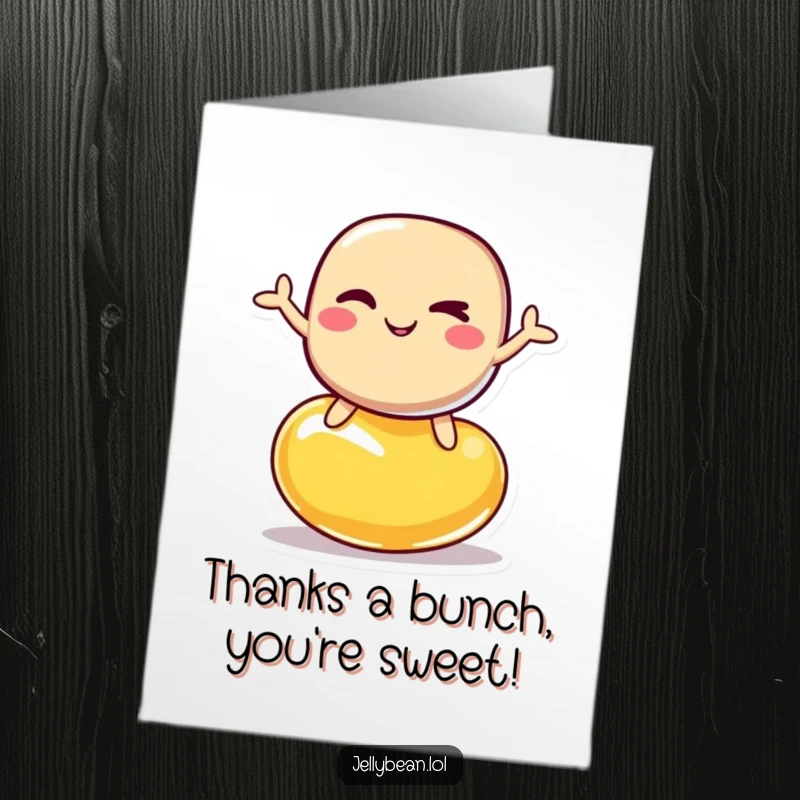 Funny Free Printable Thank You Card depicting a winking jelly bean character balancing expertly on another jelly bean.