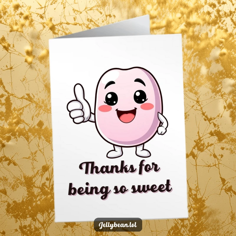 Funny Free Printable Thank You Card: Anthropomorphic jelly bean character offers a bright thumbs up and a huge smile, conveying heartfelt thanks.
