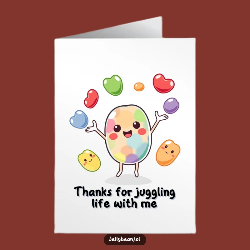 Fun Free Printable Thank You Card: Juggling Jelly Bean, Playful Downloadable Nod of Appreciation